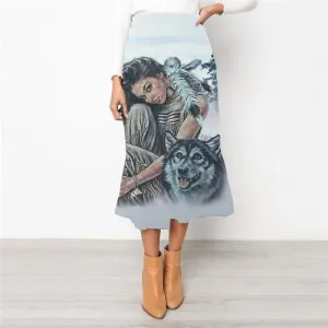 Indios Skirts Women Wolf High waist skirts Eagle Rock Frauen Lovely Skirt Ladies