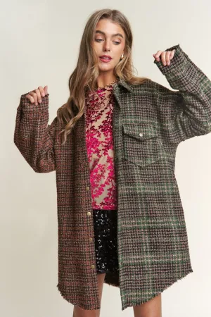 J.NNA Snap Down Tweed Plaid Contrast  Longline Shacket J.NNA Snap Down Tweed Plaid Contrast  Longline Shacket