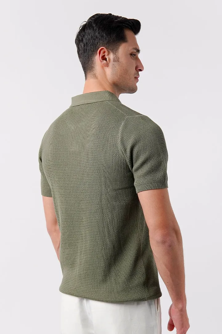 Johnny Collar Knit Polo Shirt - Sage Green