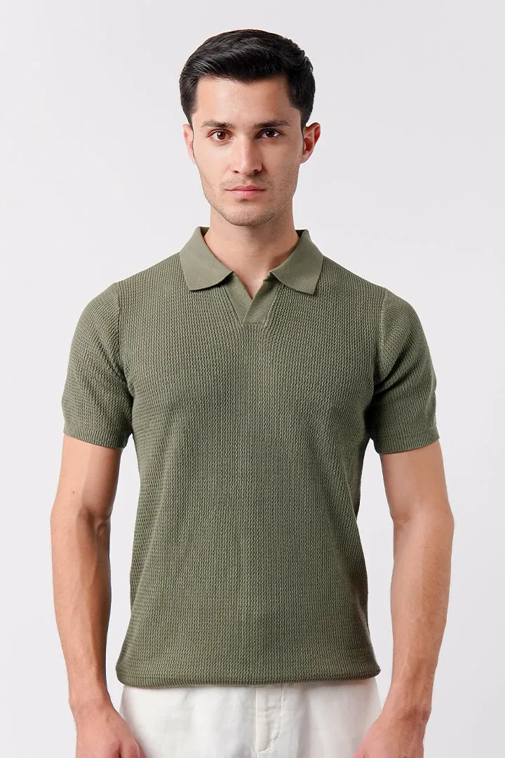 Johnny Collar Knit Polo Shirt - Sage Green