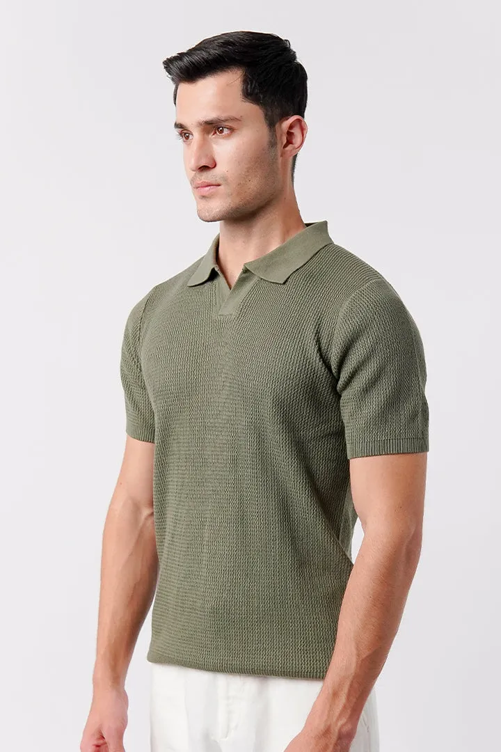 Johnny Collar Knit Polo Shirt - Sage Green