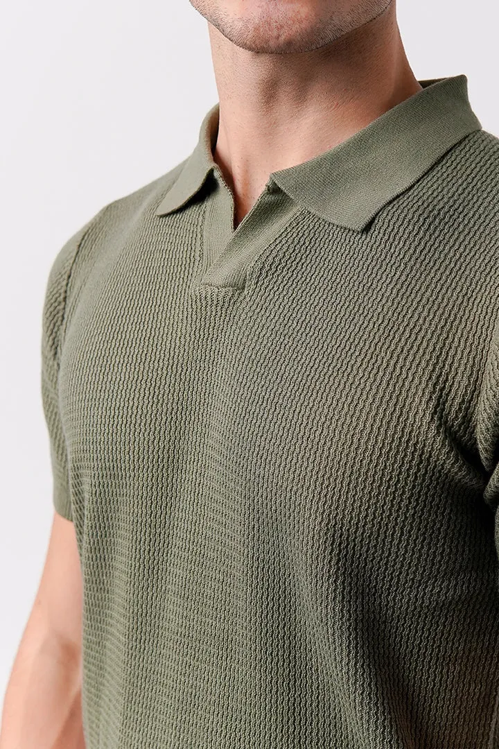 Johnny Collar Knit Polo Shirt - Sage Green