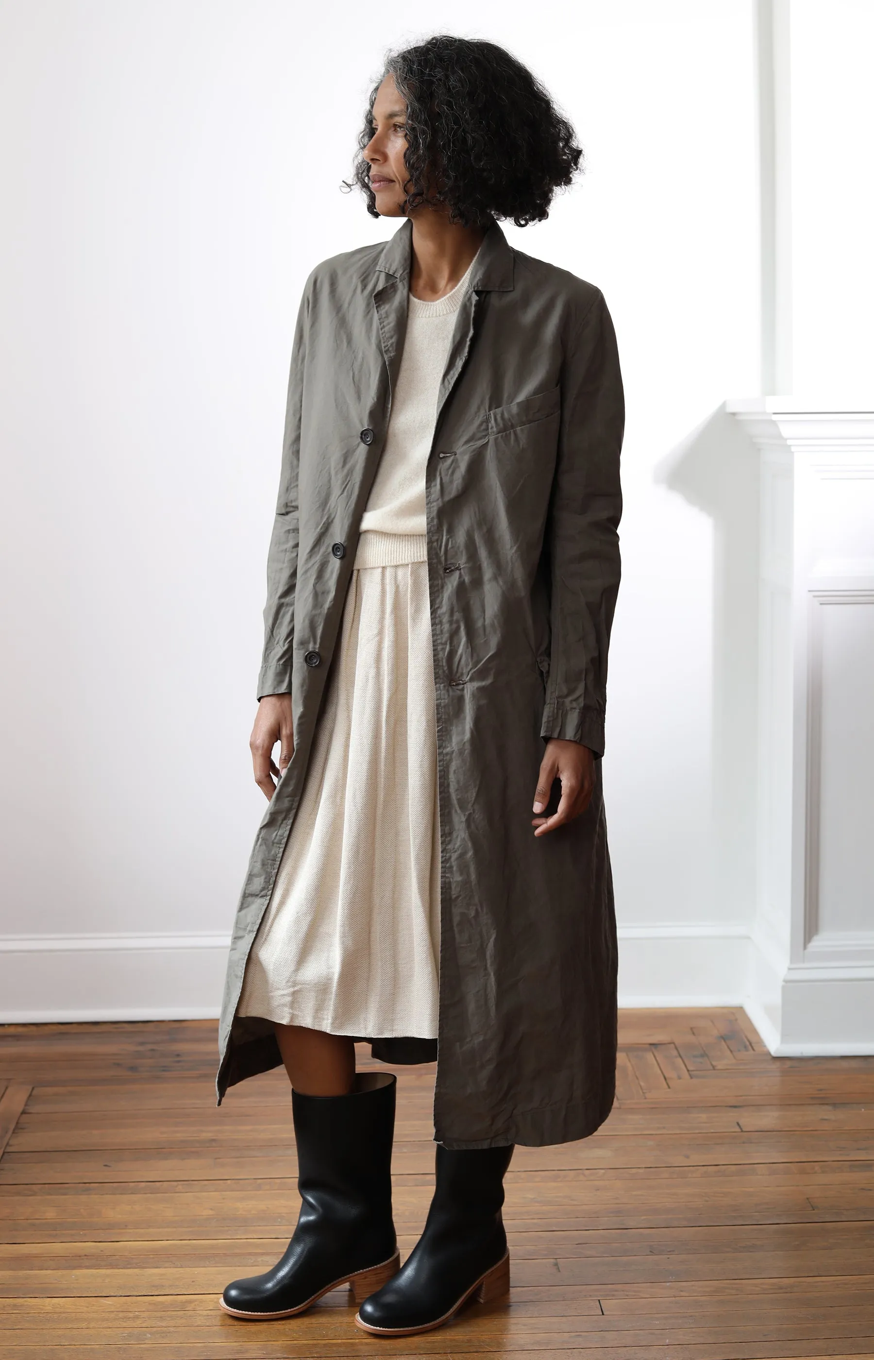 Khaki Drizzle Waxed Cotton Coat