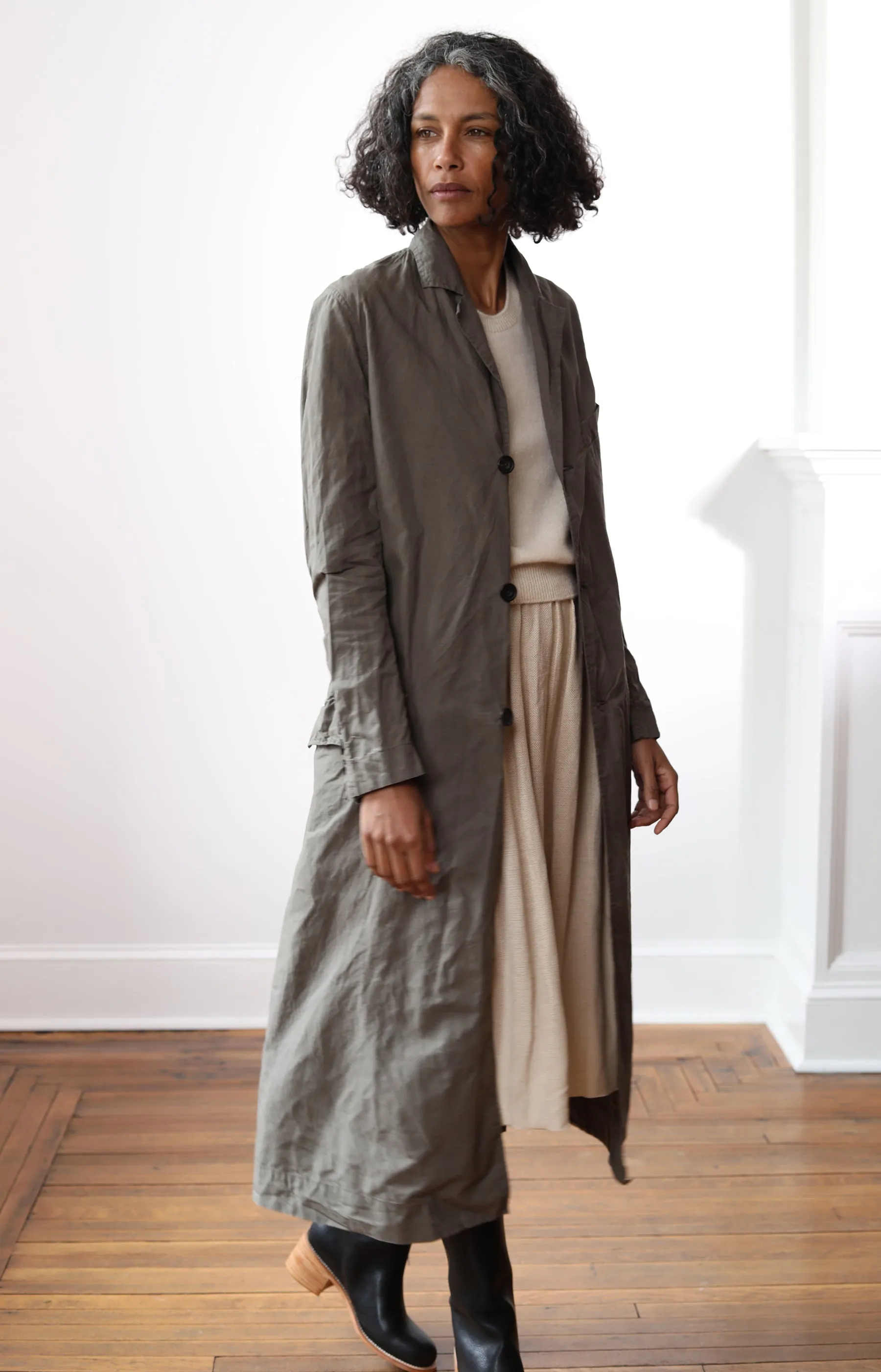 Khaki Drizzle Waxed Cotton Coat