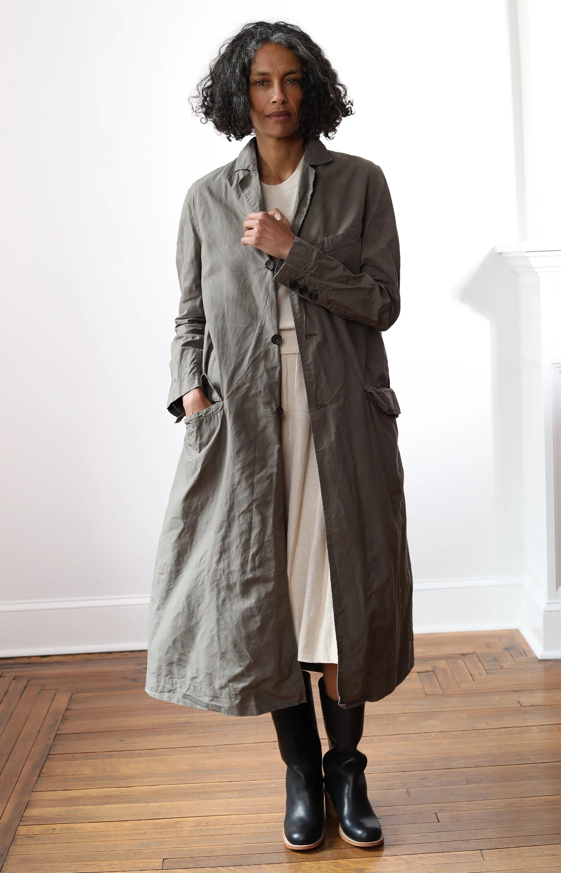 Khaki Drizzle Waxed Cotton Coat