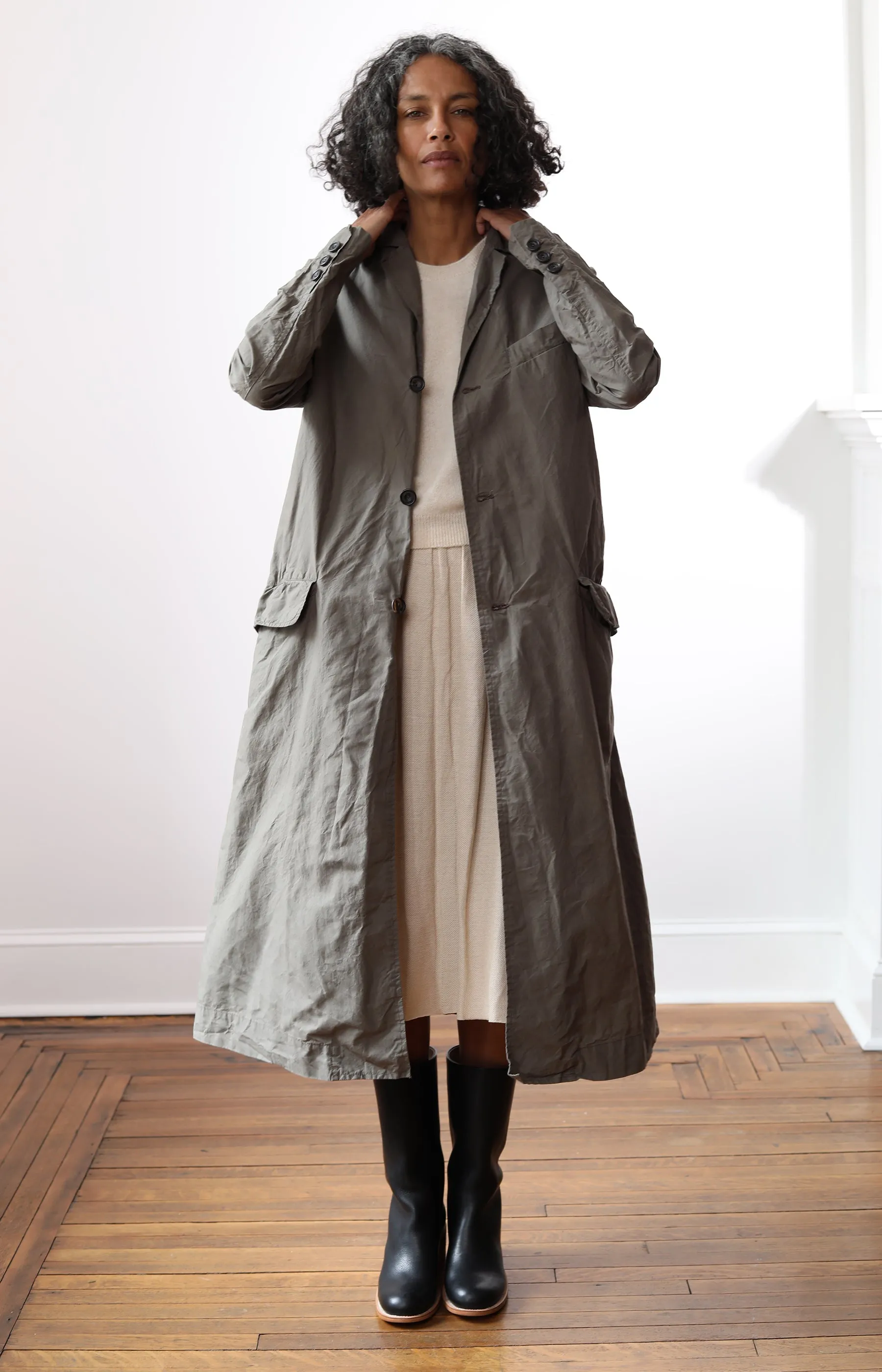 Khaki Drizzle Waxed Cotton Coat