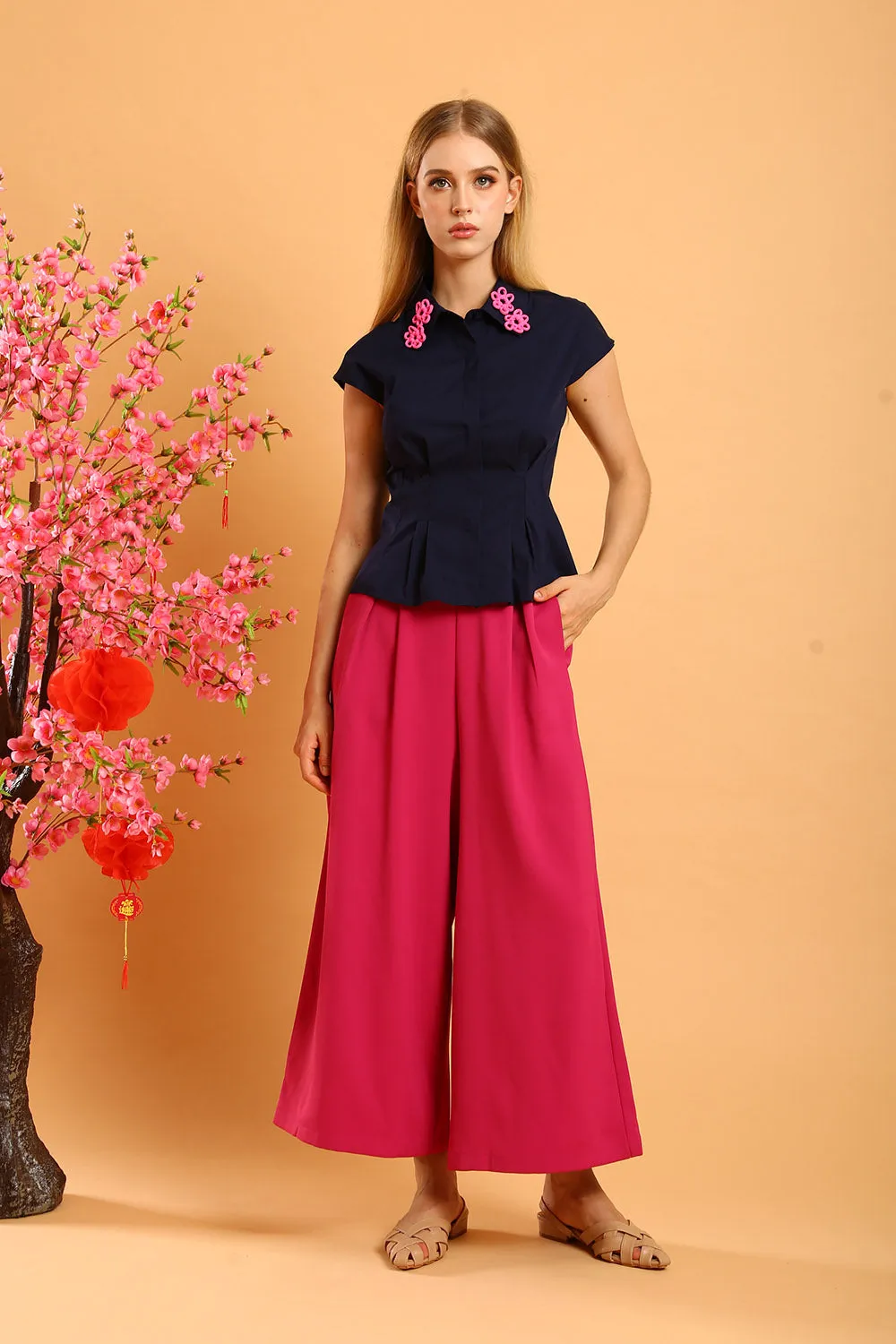 Liesa Wide Leg Pants in Plum Pink