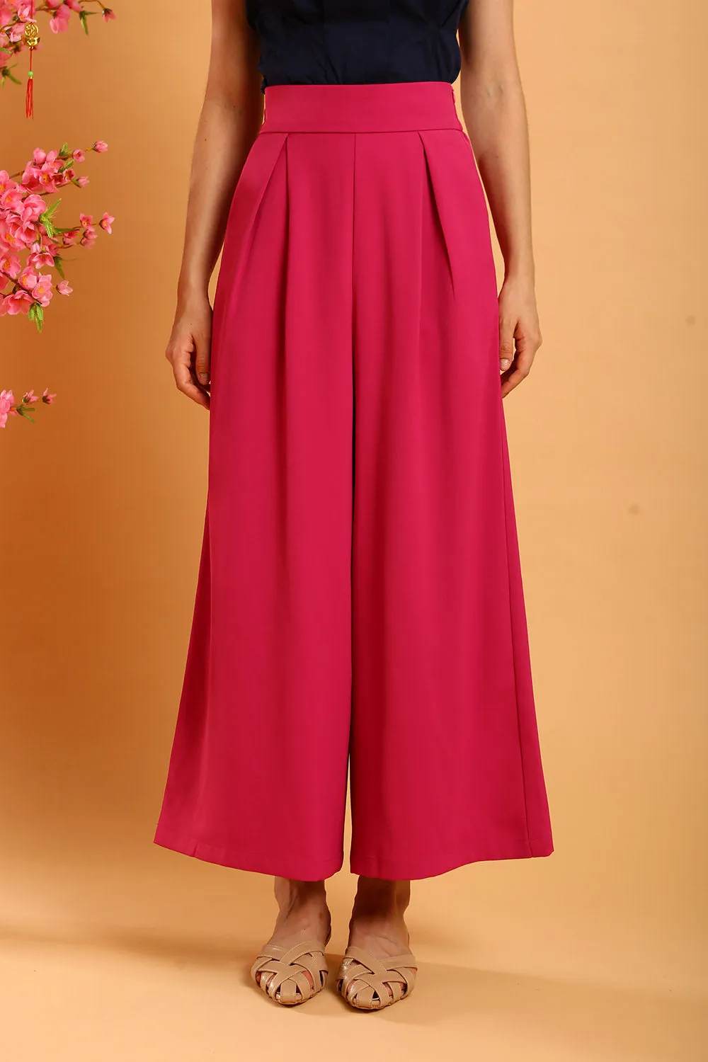 Liesa Wide Leg Pants in Plum Pink