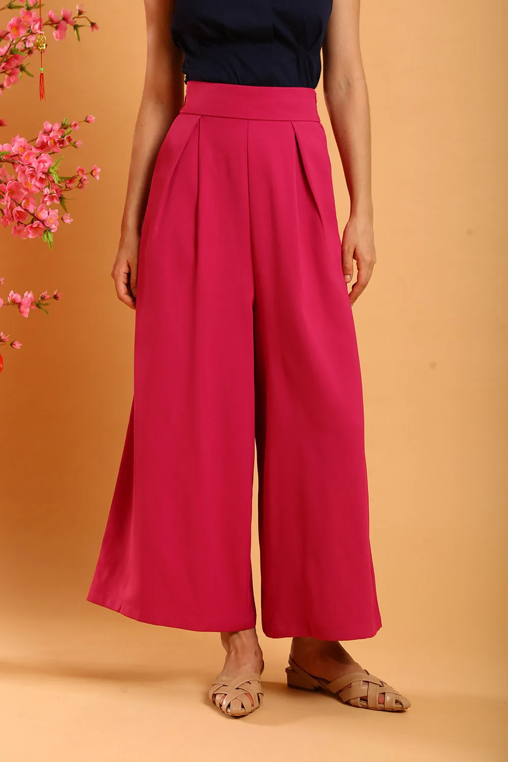 Liesa Wide Leg Pants in Plum Pink