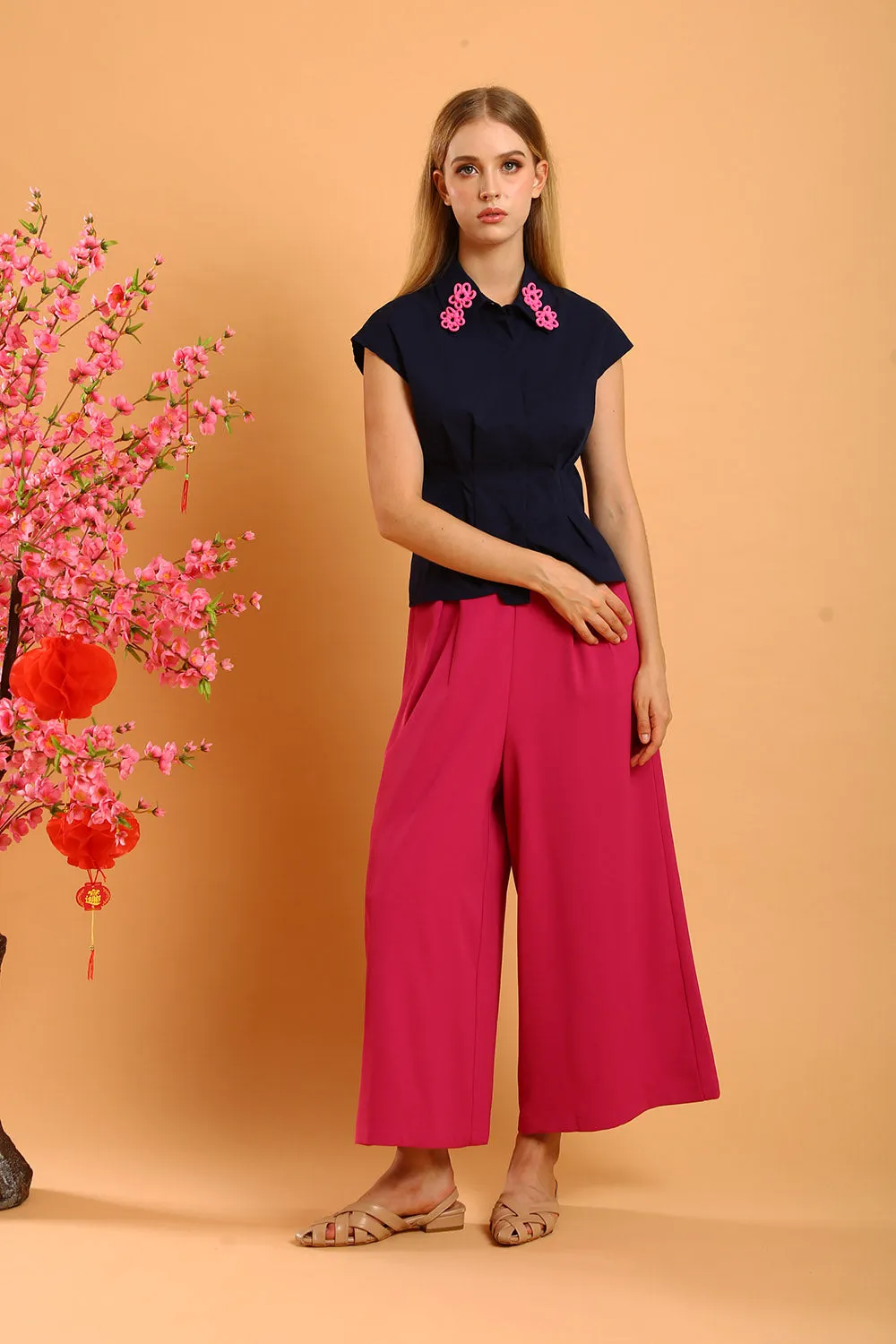 Liesa Wide Leg Pants in Plum Pink
