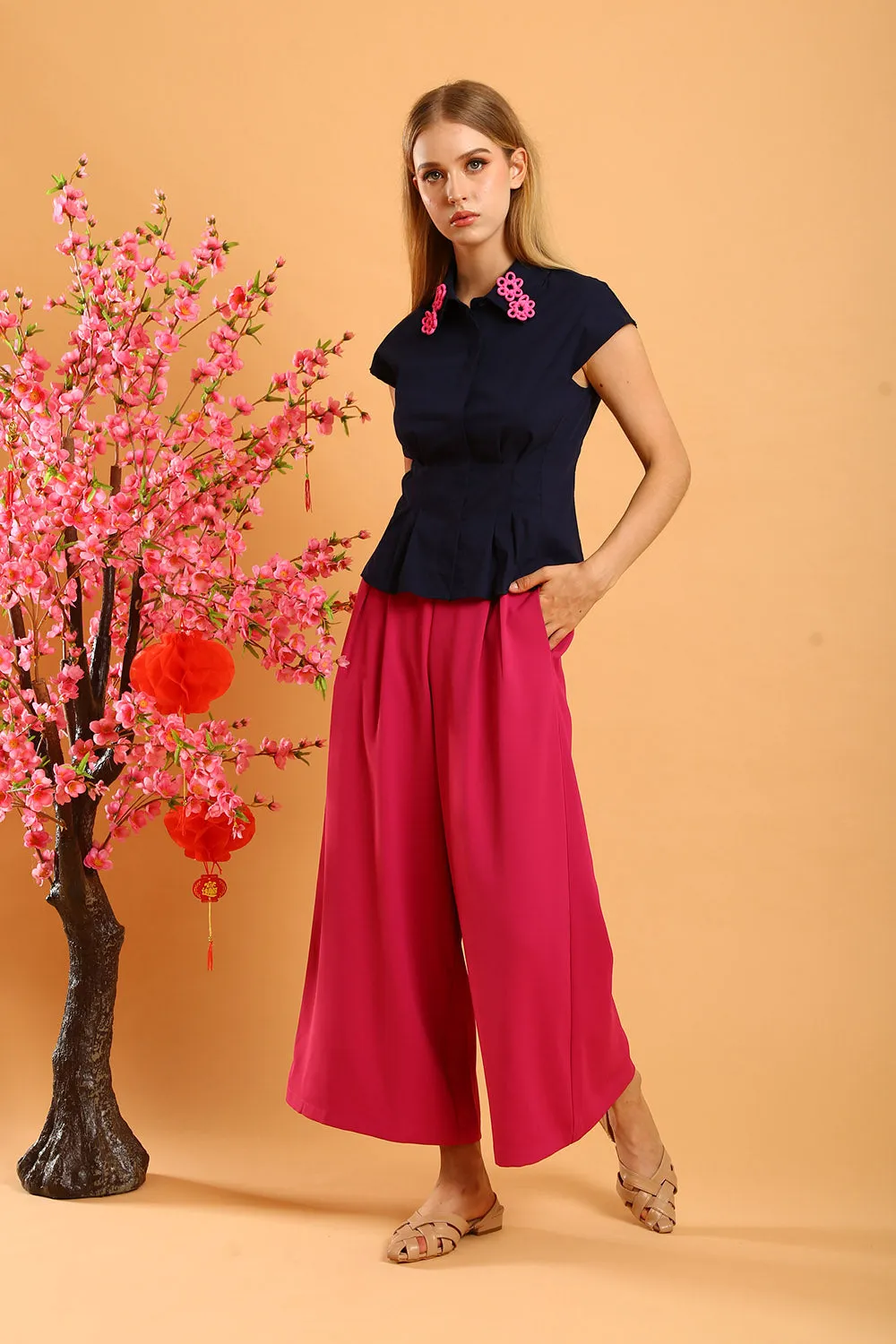 Liesa Wide Leg Pants in Plum Pink