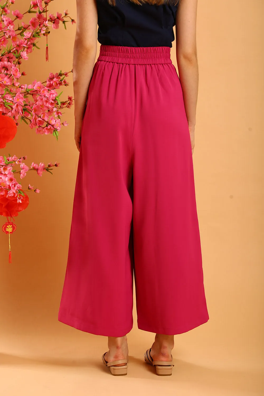 Liesa Wide Leg Pants in Plum Pink
