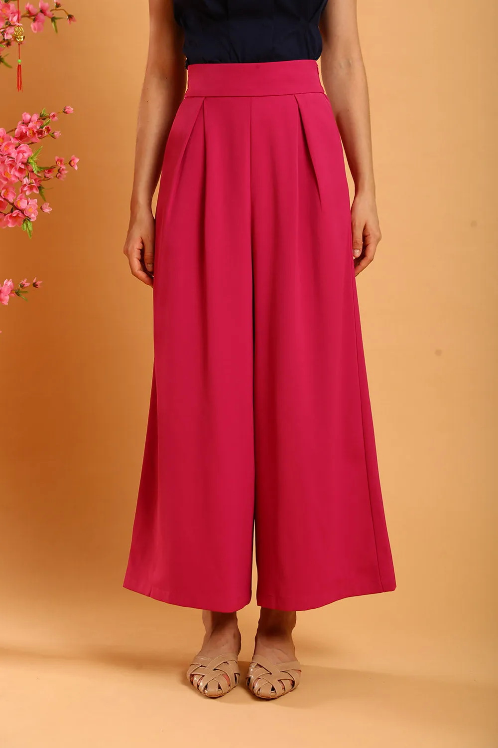 Liesa Wide Leg Pants in Plum Pink