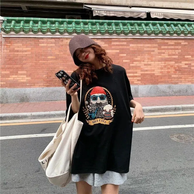Print Cartoon Lazy Preppy Style Harajuku Style Short Sleeve Tee