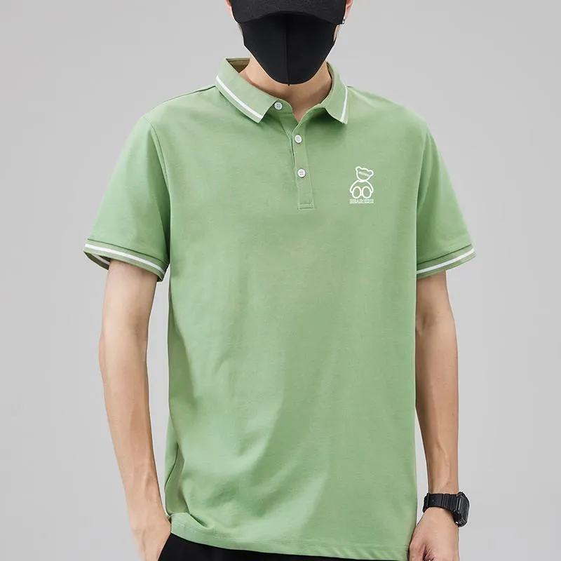 Pure Cotton Casual Lapel V-Neck Trendy Short Sleeve Polo Shirt