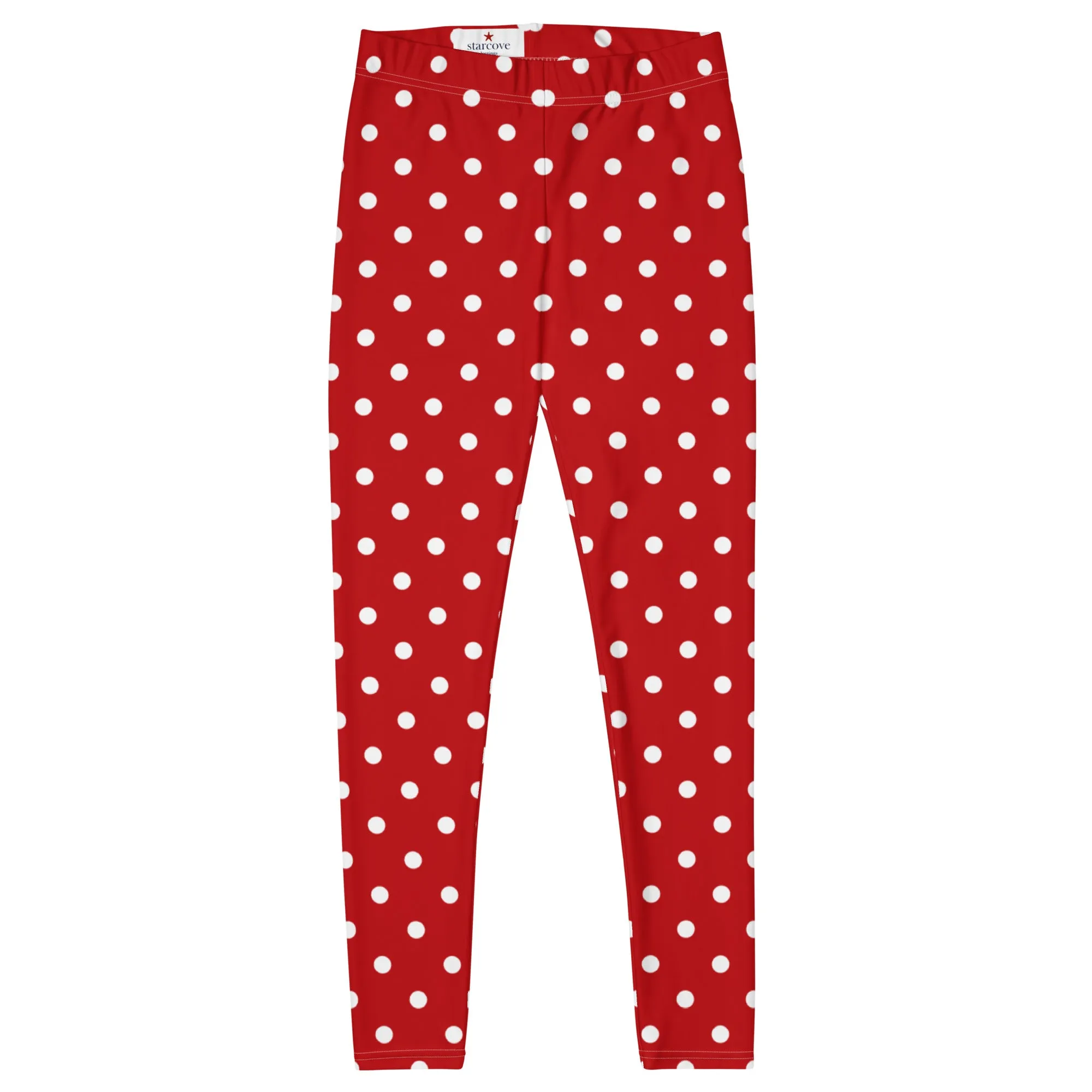 Red and White Polka Dot Leggings, Christmas Leggings Women Yoga Pants Printed Print Cute Graphic Workout Running Gym Fun Designer