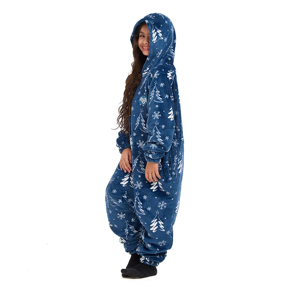 Snuggs Kids Blanket Onesie Blue Christmas Tree