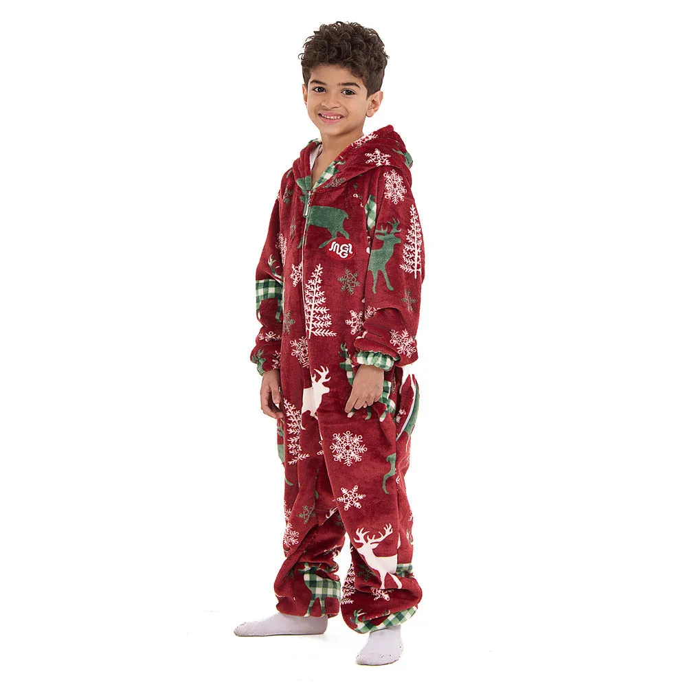 Snuggs Kids Blanket Onesie Red Christmas Deer