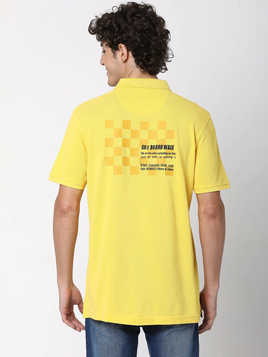 Spykar Men Yellow Cotton Half Sleeve Polo Tshirt