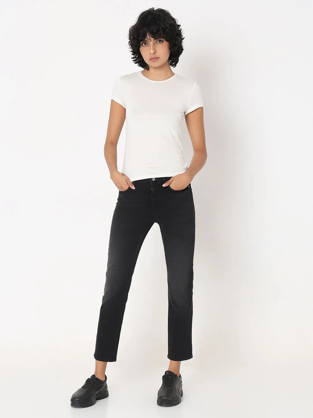 Spykar Women Cotton Slim Straight Mid Rise Jeans