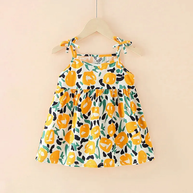 Summer Cute Girls Dress kids Girl Clothes Sleeveless Suspender Children's Clothing Princess Print Cotton Casual Dresses