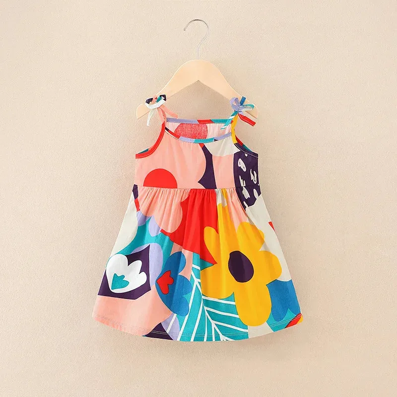 Summer Cute Girls Dress kids Girl Clothes Sleeveless Suspender Children's Clothing Princess Print Cotton Casual Dresses