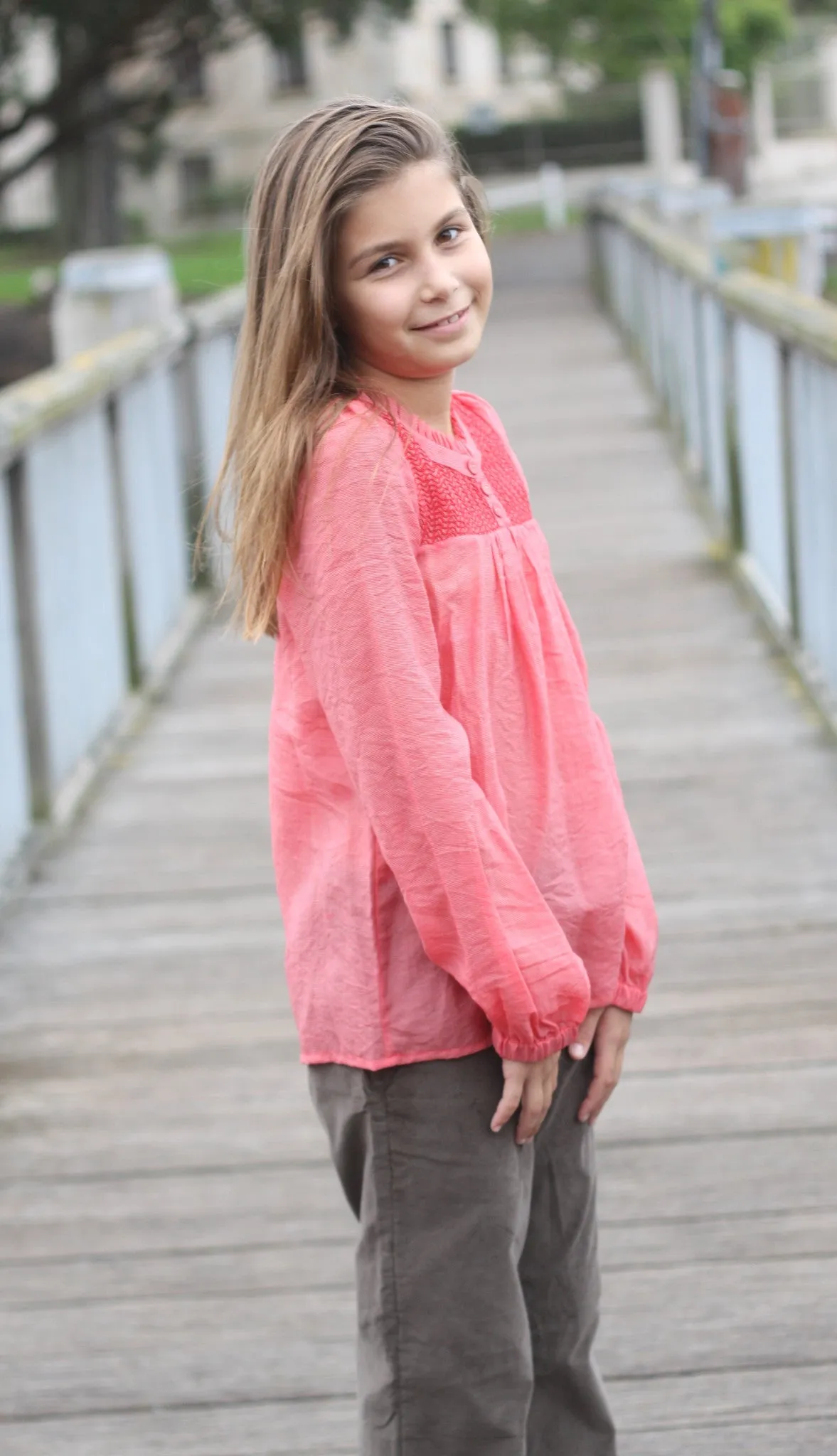 Willow and Finn Red Bodice Blouse and Chocolate Pant