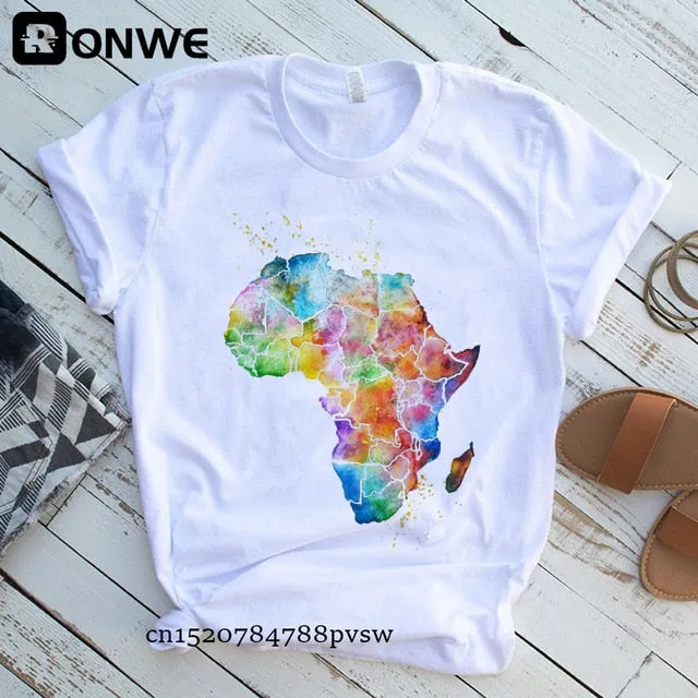 Women Africa Map Graphic  T-shirts
