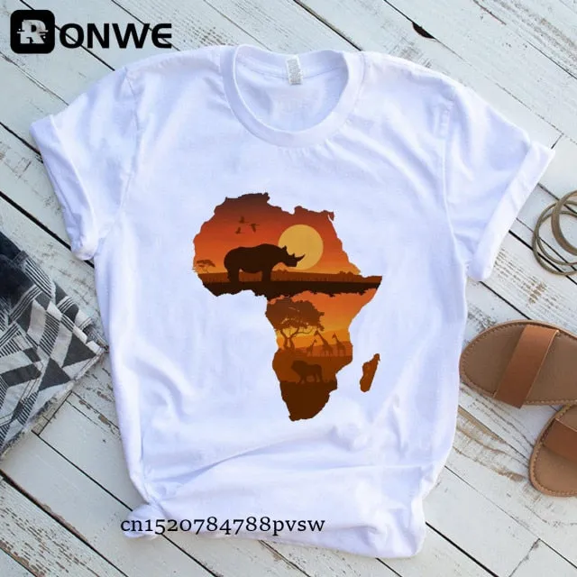 Women Africa Map Graphic  T-shirts