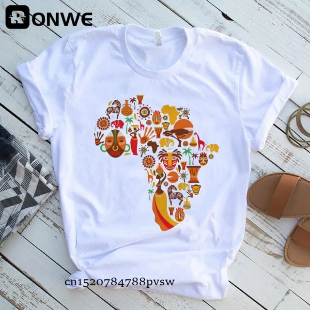 Women Africa Map Graphic  T-shirts