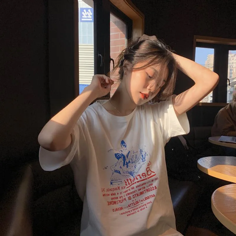Women's T-Shirt Letter Pattern Plus Loose Fit Midi Short Sleeve Tee