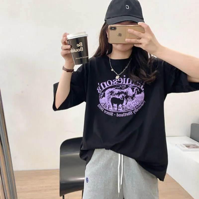 Women's T-Shirt Loose Fit Midi Drop Shoulder Short Sleeve Tee