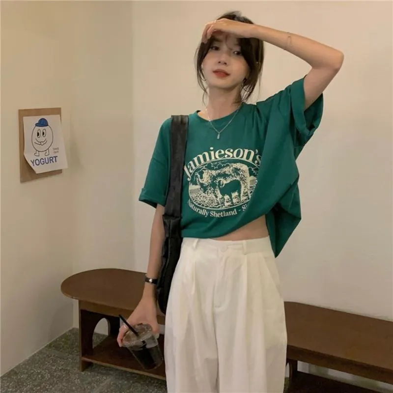 Women's T-Shirt Print Loose Fit Cartoon Sheep Short Sleeve Tee
