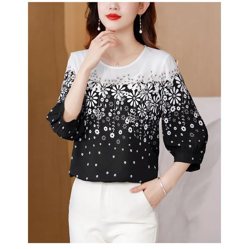 Women's T-Shirt Round Neck Mulberry Silk Short Sleeve Tee