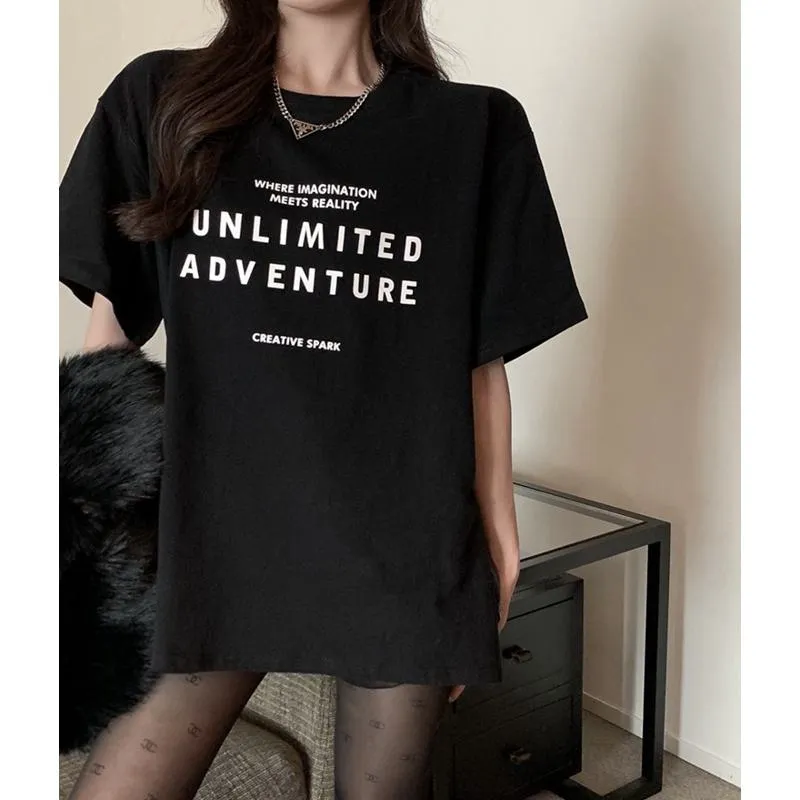 Women's T-Shirt Women's T-Shirt Midi Print Lazy Short Sleeve Tee